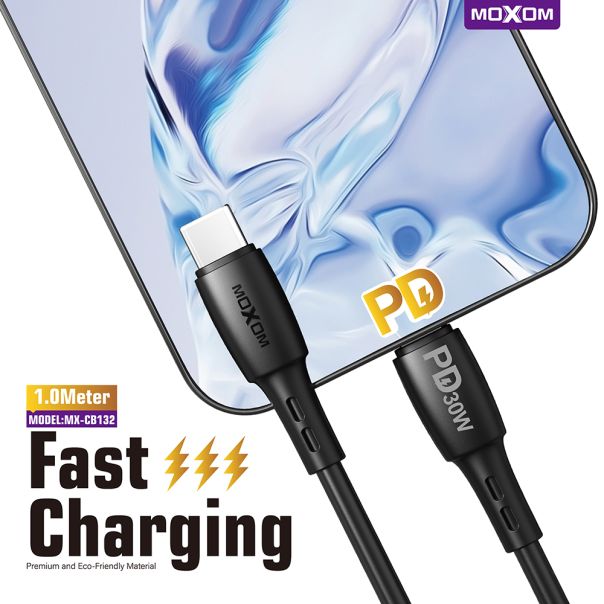 MOXOM USB data kabl MX-CB132 PD 30W Type-C na Lightning 1m, crna - U2075