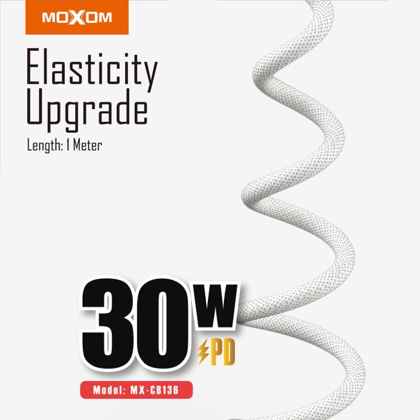 MOXOM USB data kabl MX-CB136 PD 30W Type-C na Lightning 1m, bela - U2076