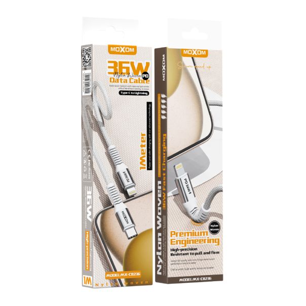 MOXOM USB data kabl MX-CB236 PD 36W Type-C na Lightning 1m, bela - U2077