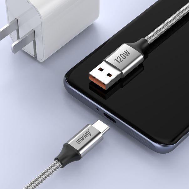 SUPERIOR USB data kabal SU-K100 pleteni Fast 120W 6A Type C 1m, srebrna - U2103