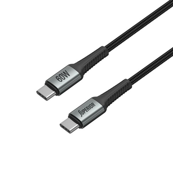 SUPERIOR USB data kabal SU-K102 pleteni Fast 60W 3A Type C na Type C 1m, crna - U2105