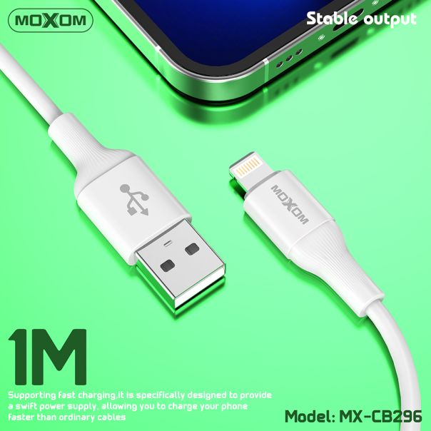 MOXOM USB data kabal MX-CB296 3A Lightning, bela - U2121