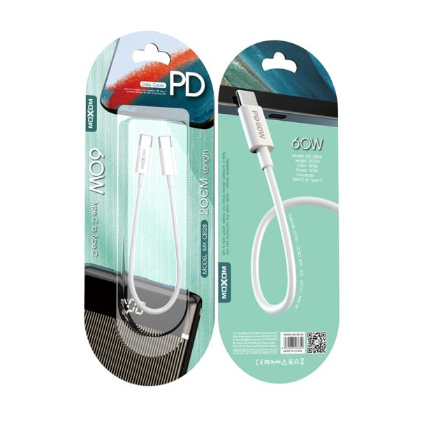 MOXOM USB data kabal MX-CB128 Type C na Type C PD 60W 20cm, bela - U2134