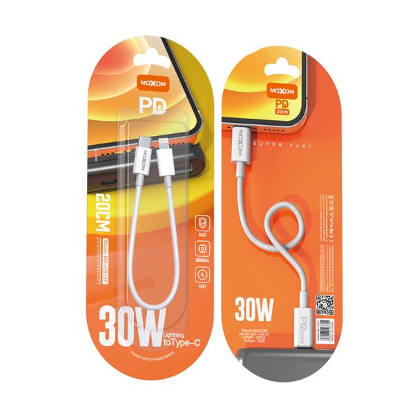 MOXOM USB data kabal MX-CB127 Type C na Lightning PD 30W 20cm, bela - U2135