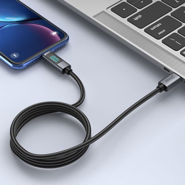 SUPERIOR USB data kabl SU-K107 pleteni Type-C na Type-C 5A 100W sa LED ekranom, 1m crna - U2136