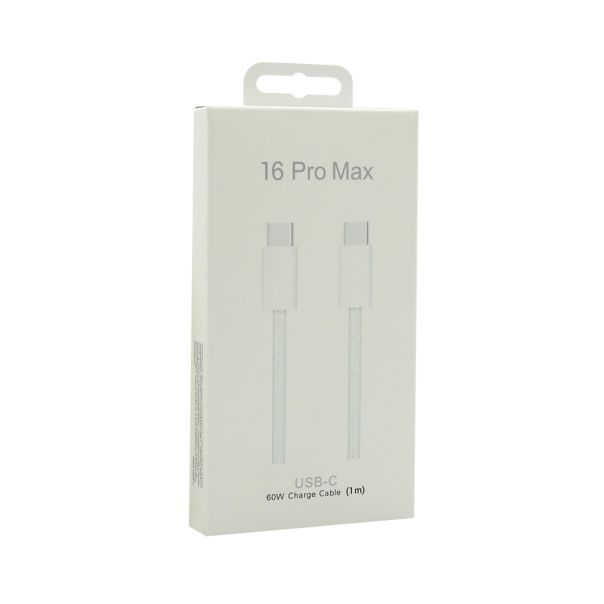 USB data kabl za iPhone Type-C na Type-C, pleteni beli, 1m - U2139