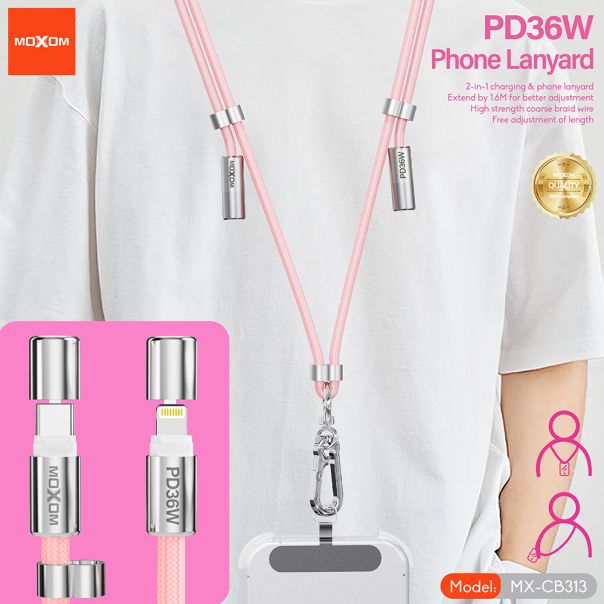 MOXOM USB data kabal MX-CB313 Type-C to Lightning strap, roza - U2141