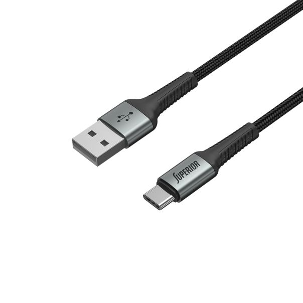 SUPERIOR USB data kabal SU-K108 pleteni Fast 27W 3A USB A na Type-C 2m, crna - U2144