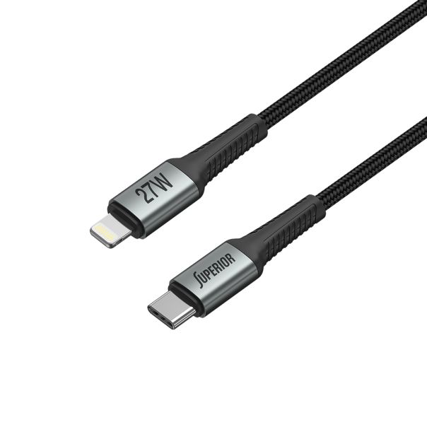 SUPERIOR USB data kabal SU-K109 pleteni 27W 3A Type-C na Lightning 2m, crna - U2145