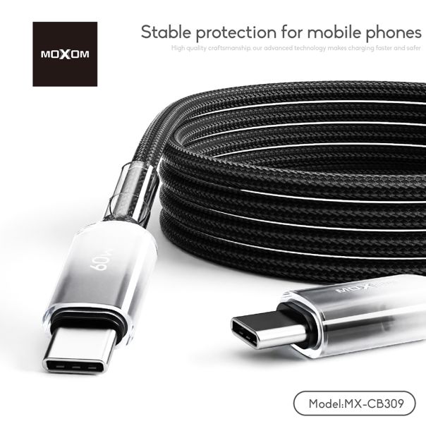 MOXOM USB data kabal MX-CB309 60W Fast Type-C na Type-C, crna - U2147
