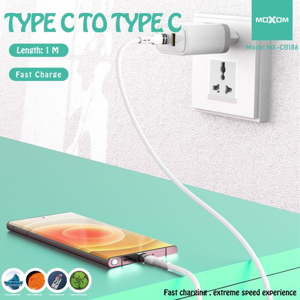 USB data kabal Moxom MX-CB186 silicone Type C na Type C 100W 1m crni - EP3168799