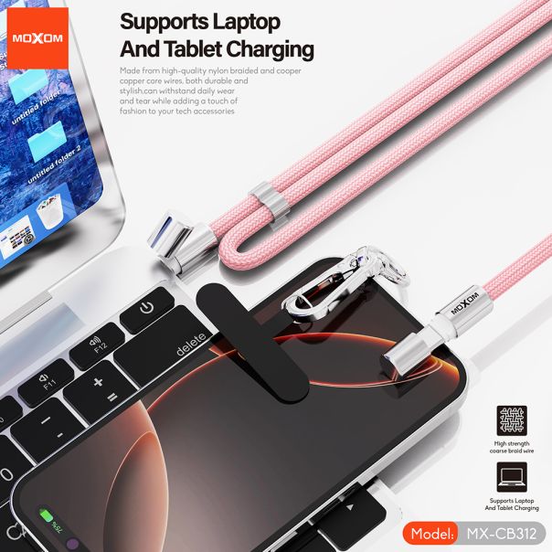 MOXOM Kabal MX-CB312 Type C to Type C strap, roza - U2207