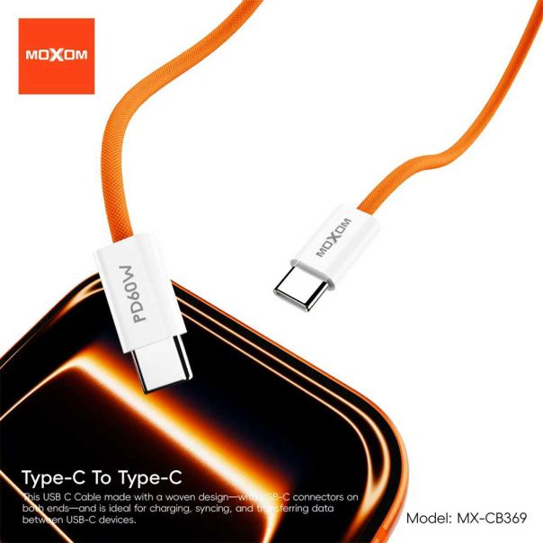 MOXOM USB data kabal MX-CB369 pleteni Fast 60W 3A Type-C na Type-C, 1m, bela - U2213