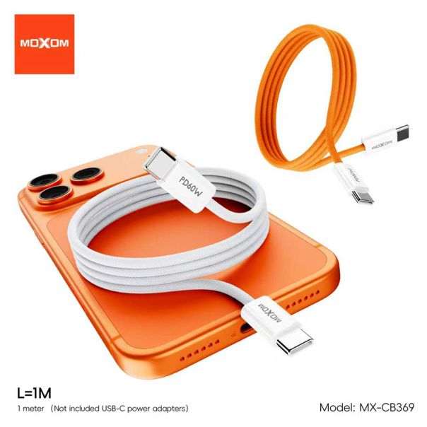 MOXOM USB data kabal MX-CB369 pleteni Fast 60W 3A Type-C na Type-C, 1m, narandžasta - U2214