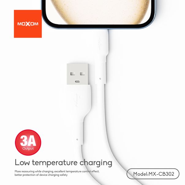 MOXOM USB data kabal MX-CB302 3A Type C, 1m, bela - U2217