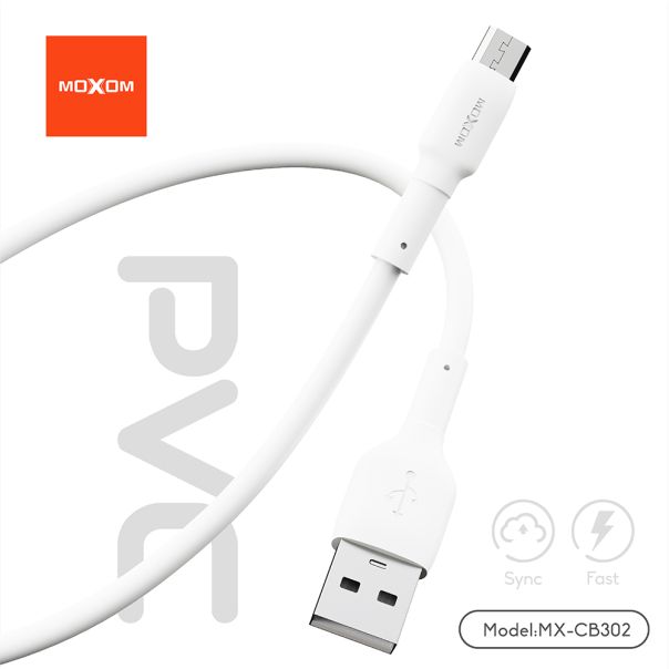 MOXOM USB data kabal MX-CB302 3A Type C, 1m, bela - U2217