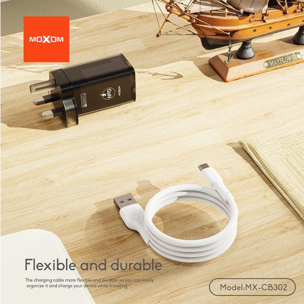 MOXOM USB data kabal MX-CB302 3A Type C, 1m, bela - U2217