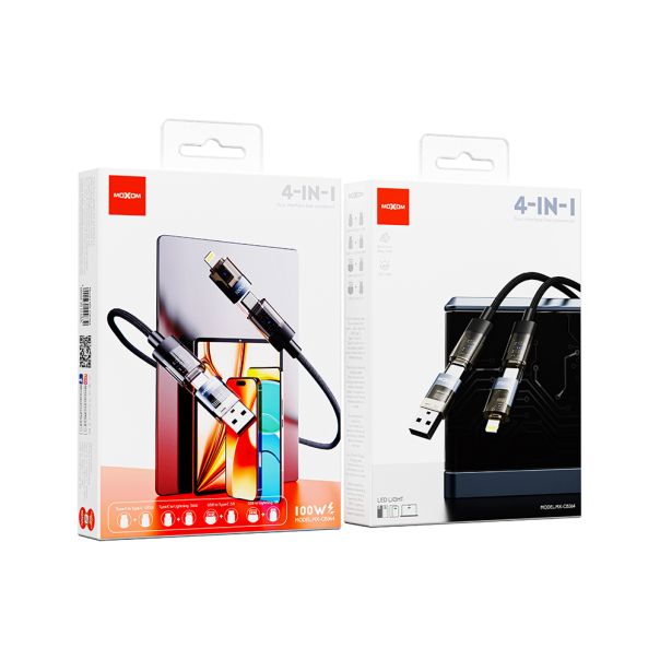 USB data kabal Moxom 4 u 1 Type C na Type C/Lightning, USB na Type C/lightning MX-CB364 100W 1m crni - EP3160034