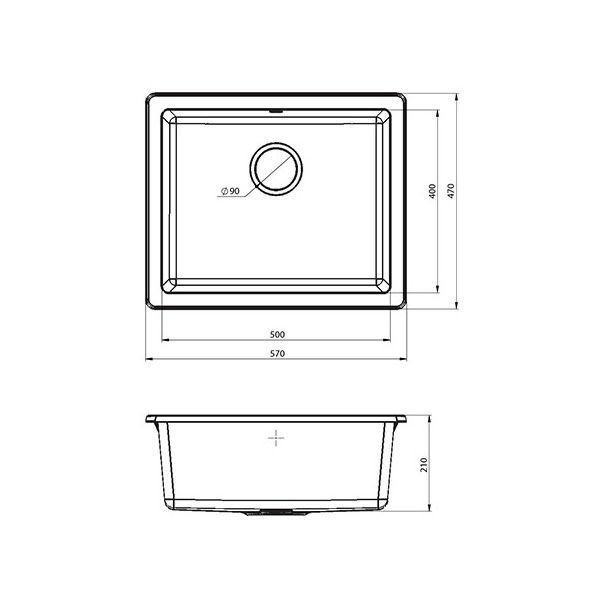 METALAC INKO Sudopera X Granitna Quadro U 50 570×470 fi sifona 90 crna - 347263