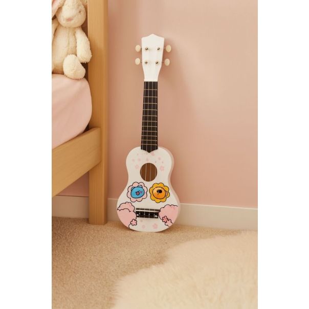 ECO TOYS Ukulele drvena gitara za decu sa 4 najlonske žice i trzalicom bela– ecotoys - EP2749307