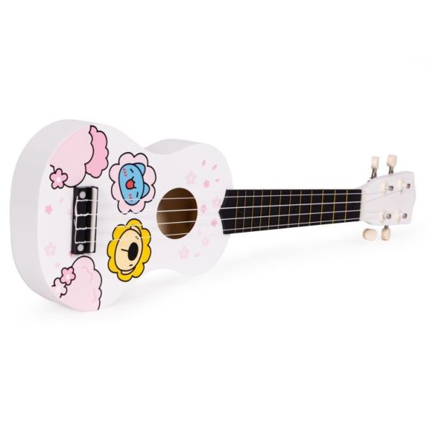 ECO TOYS Ukulele drvena gitara za decu sa 4 najlonske žice i trzalicom bela– ecotoys - EP2749307