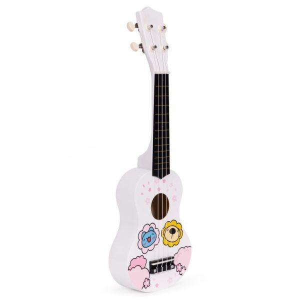 ECO TOYS Ukulele drvena gitara za decu sa 4 najlonske žice i trzalicom bela– ecotoys - EP2749307