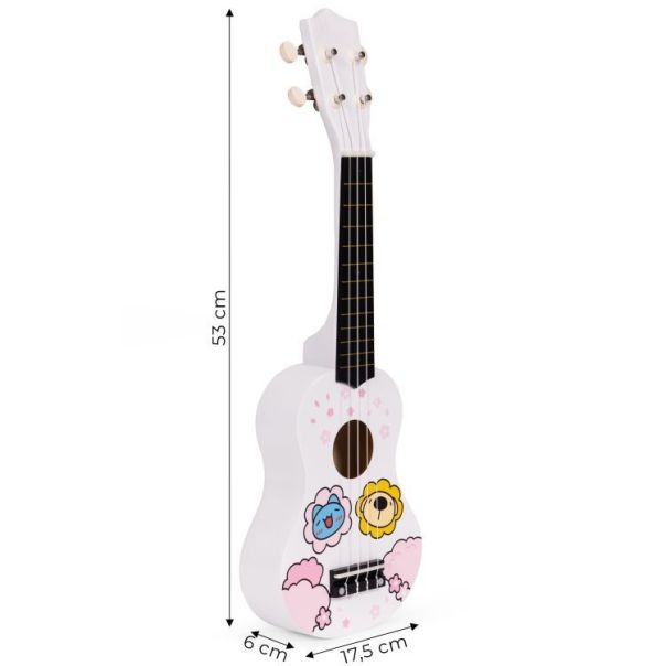 ECO TOYS Ukulele drvena gitara za decu sa 4 najlonske žice i trzalicom bela– ecotoys - EP2749307