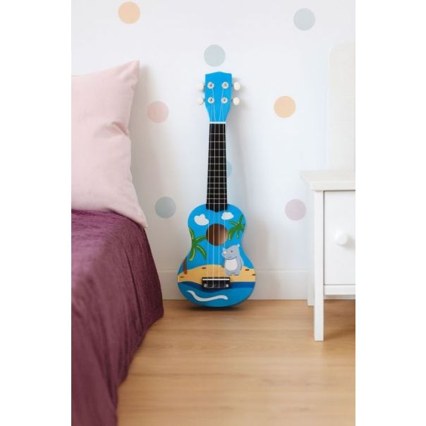 ECO TOYS Ukulele drvena gitara za decu sa 4 najlonske žice i trzalicom plava – ecotoys - EP2749304