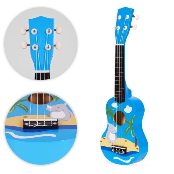 ECO TOYS Ukulele drvena gitara za decu sa 4 najlonske žice i trzalicom plava – ecotoys - EP2749304