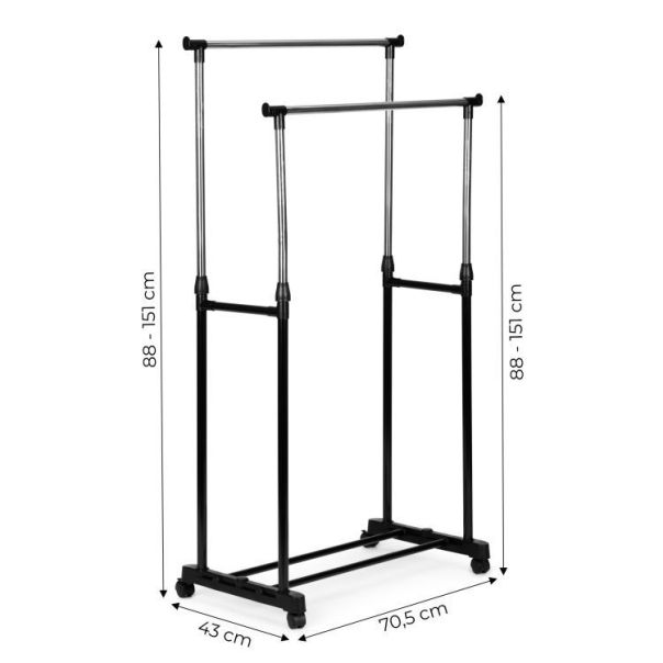 MODERNHOME Univerzalni dvostruki stalak za odeću sa podesivom visinom, točkićima i 2 šine, - EP2751994