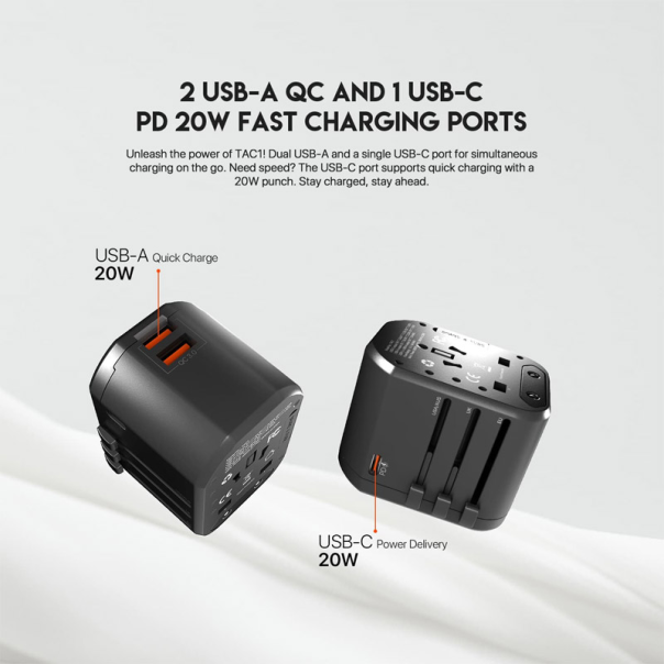 Univerzalni Multi Adapter Fantech TAC1 Power Cube 20W PD QC 3.0 20W crni - G213470