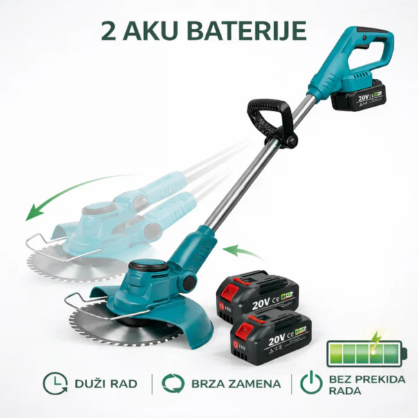 AKU Trimer za travu sa 2 baterije, 3 vrste sečiva i točkićima - EP2952375