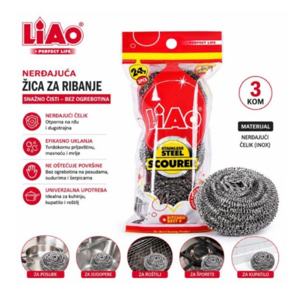 LIAO Žica za Sudove H130046 72 g – Inox Žica za Ribanje Šerpi, Tiganja i Zagorelog Posuđa - EP3179051
