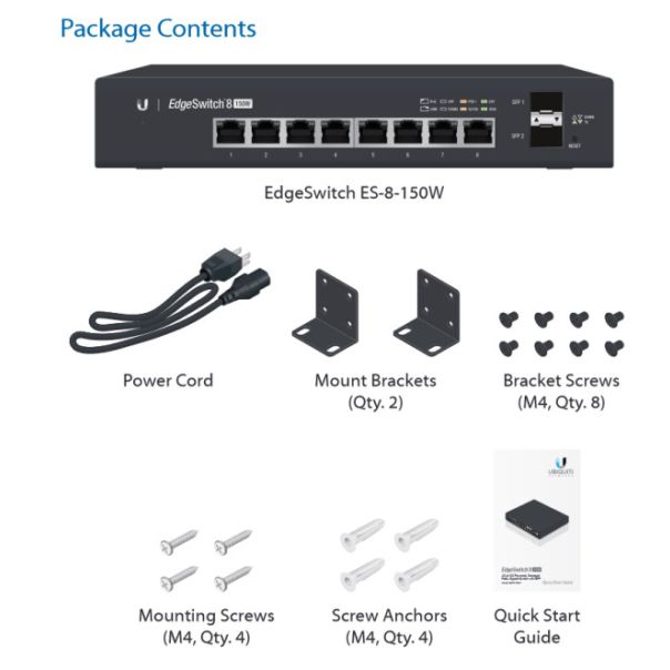 UBIQUITI EdgeSwitch 8-150W 8 gigabit PoE ports, 2x SFP - UQ075