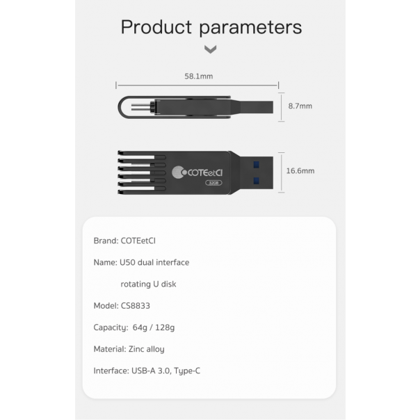 USB flash memorija Coteci CS8833 64GB USB 3.0/Type C - 223749