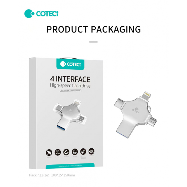 USB flash memorija Coteci CS8836 32GB USB 3.0/micro USB/Type C/lightning - 223751