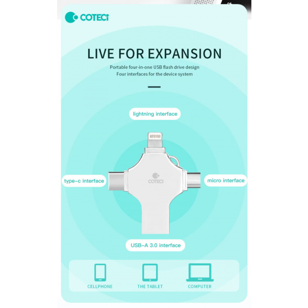 USB flash memorija Coteci CS8836 64GB USB 3.0/micro USB/Type C/lightning - 223752