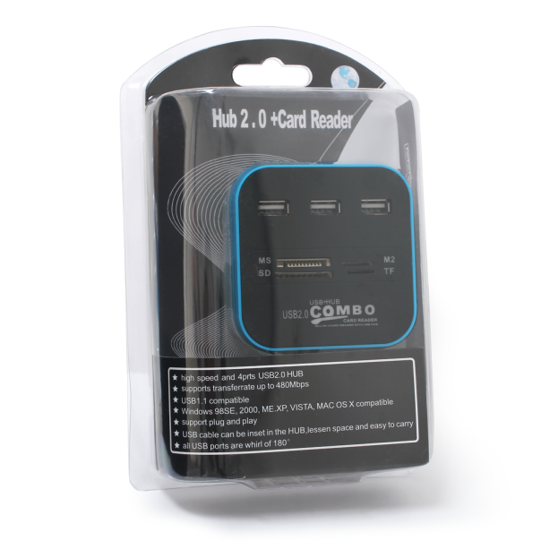 USB hub I čitač kartica 2u1 JWD-U35 plavi - 94233