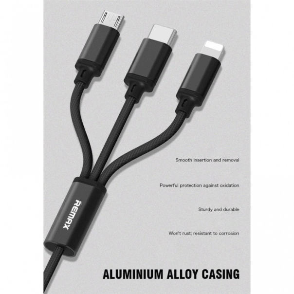 Kabel Remax Gition RC-131 3u1 za iPhone Lightning/ Micro USB/ Type-C crni 1m - 600490
