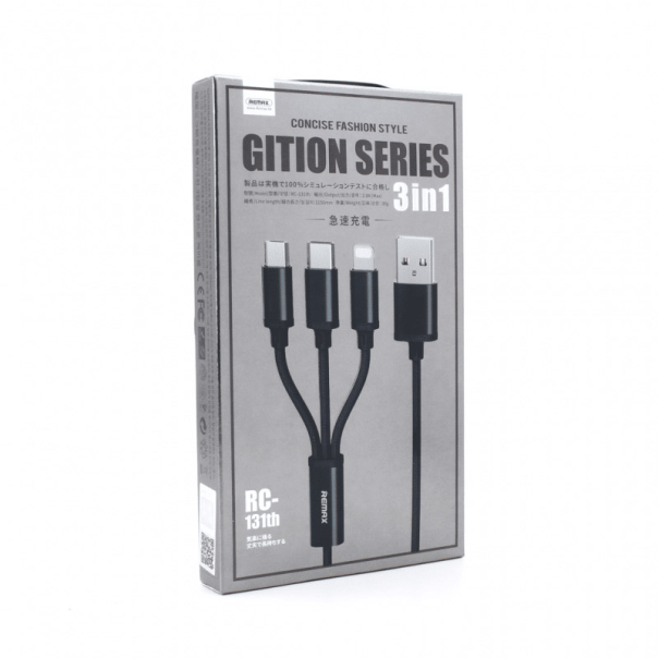 Kabel Remax Gition RC-131 3u1 za iPhone Lightning/ Micro USB/ Type-C crni 1m - 600490