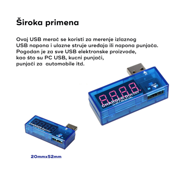 USB tester napajanja sa LED prikazom ugaoni - 46997