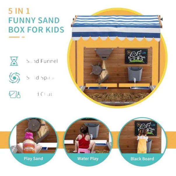 Dečiji drveni pesčanik KINDER HOME sa podesivim krovom - V01D330B