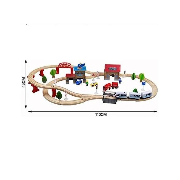 Dečiji drveni voz KINDER HOME, 88 delova, lokomotiva sa baterijom, 3+ - V04C048