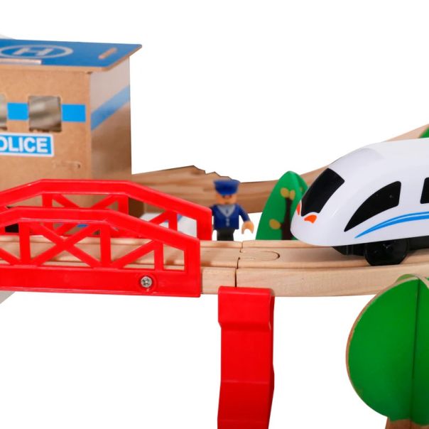 Dečiji drveni voz KINDER HOME, 88 delova, lokomotiva sa baterijom, 3+ - V04C048