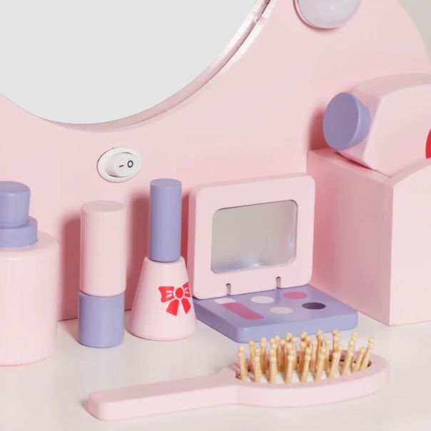 Dečiji drveni toaletni stočić sa ogledalom i svetlima KINDER HOME, roze, 92 cm - EP3317628