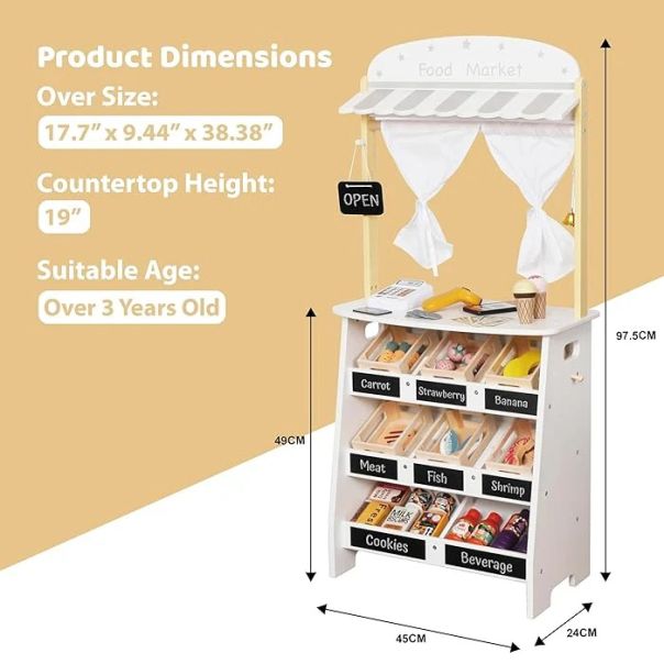 Drvena dečija prodavnica i pozorište 2 u 1 KINDER HOME, za igranje uloga, sa kasom - V10A232