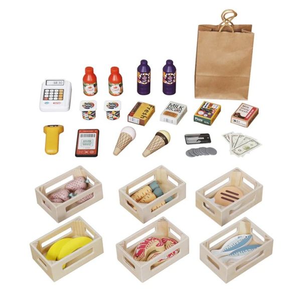 Drvena dečija prodavnica i pozorište 2 u 1 KINDER HOME, za igranje uloga, sa kasom - V10A232