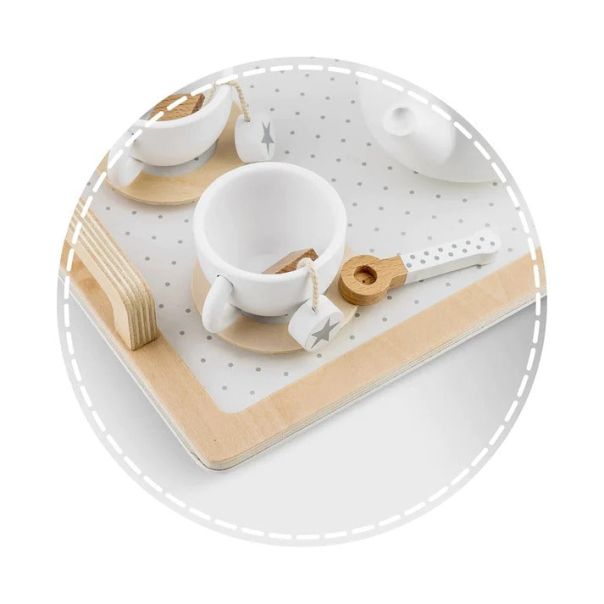 KINDER HOME Dečiji drveni set za čaj i kafu sa dodacima belo-sivi - V10B318B