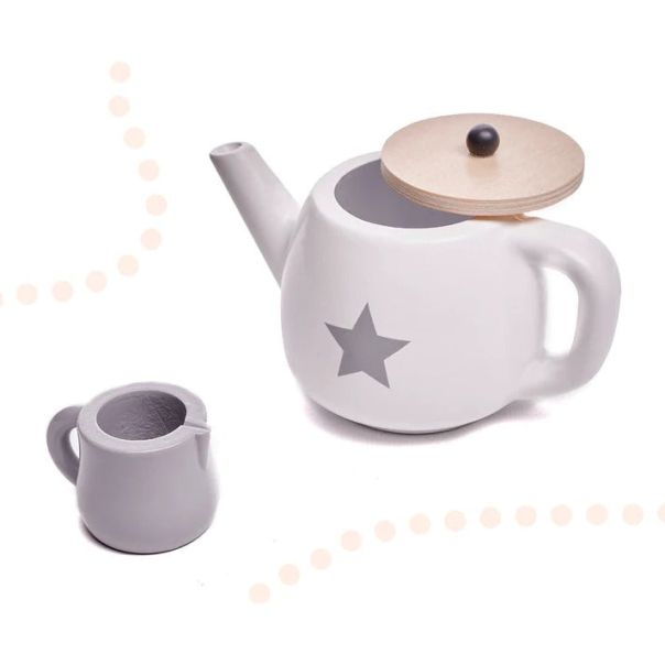 KINDER HOME Dečiji drveni set za čaj i kafu sa dodacima belo-sivi - V10B318B