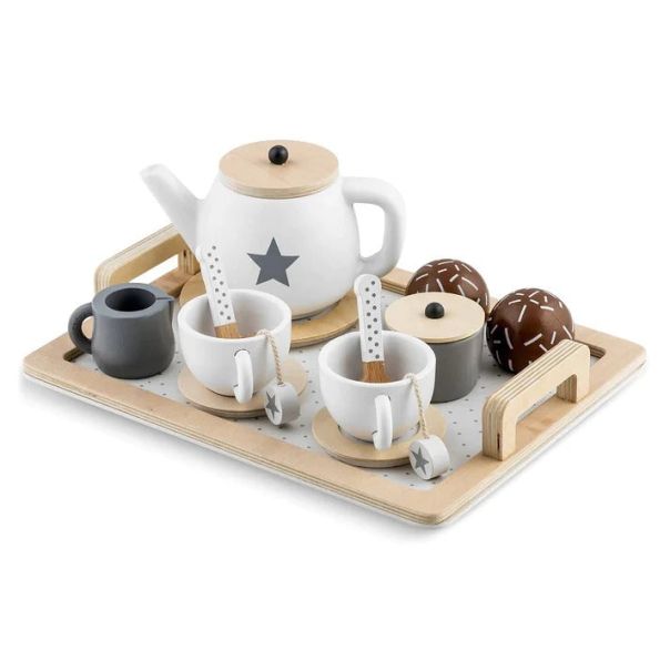 KINDER HOME Dečiji drveni set za čaj i kafu sa dodacima belo-sivi - V10B318B